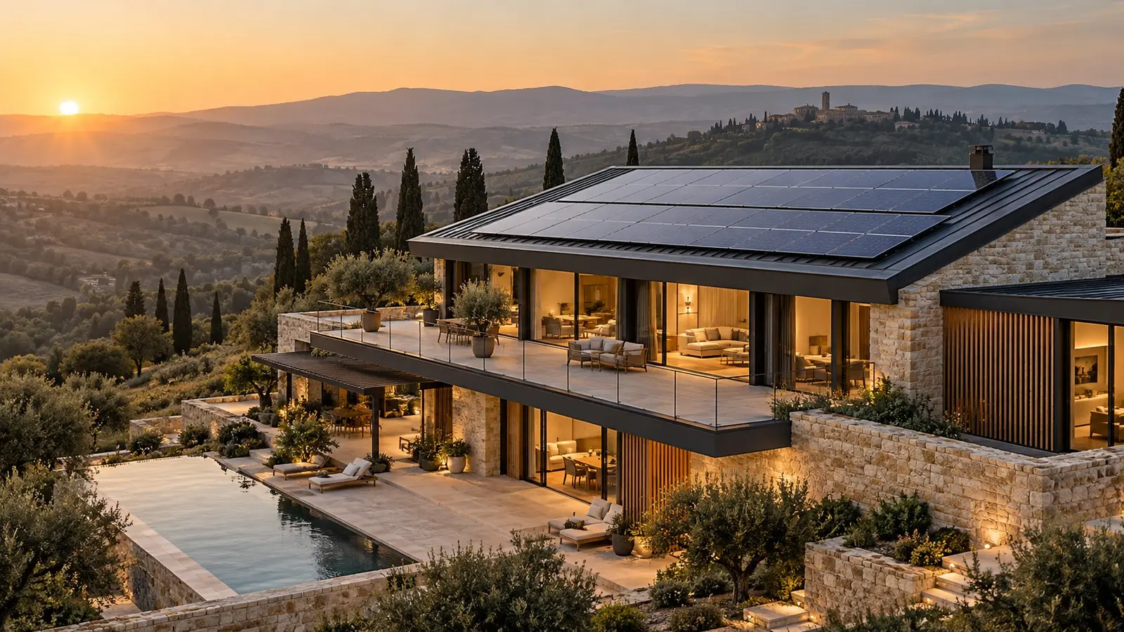 Casa con pannelli fotovoltaici sul tetto